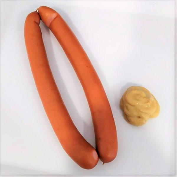 Paar Frankfurter Würstchen mit Senf